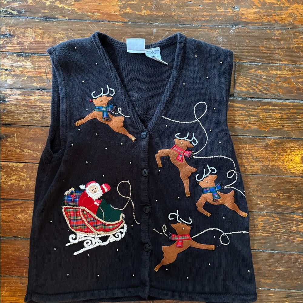 Festive Black Holiday Sweater Vest